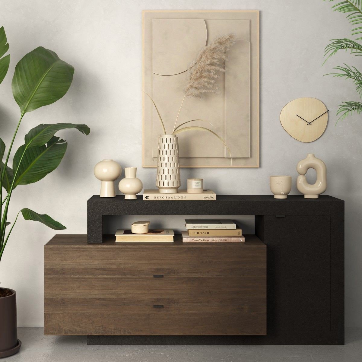 Buffet 1 porte et 3 tiroirs L160 cm - JOURNEY noir, CALICOSY