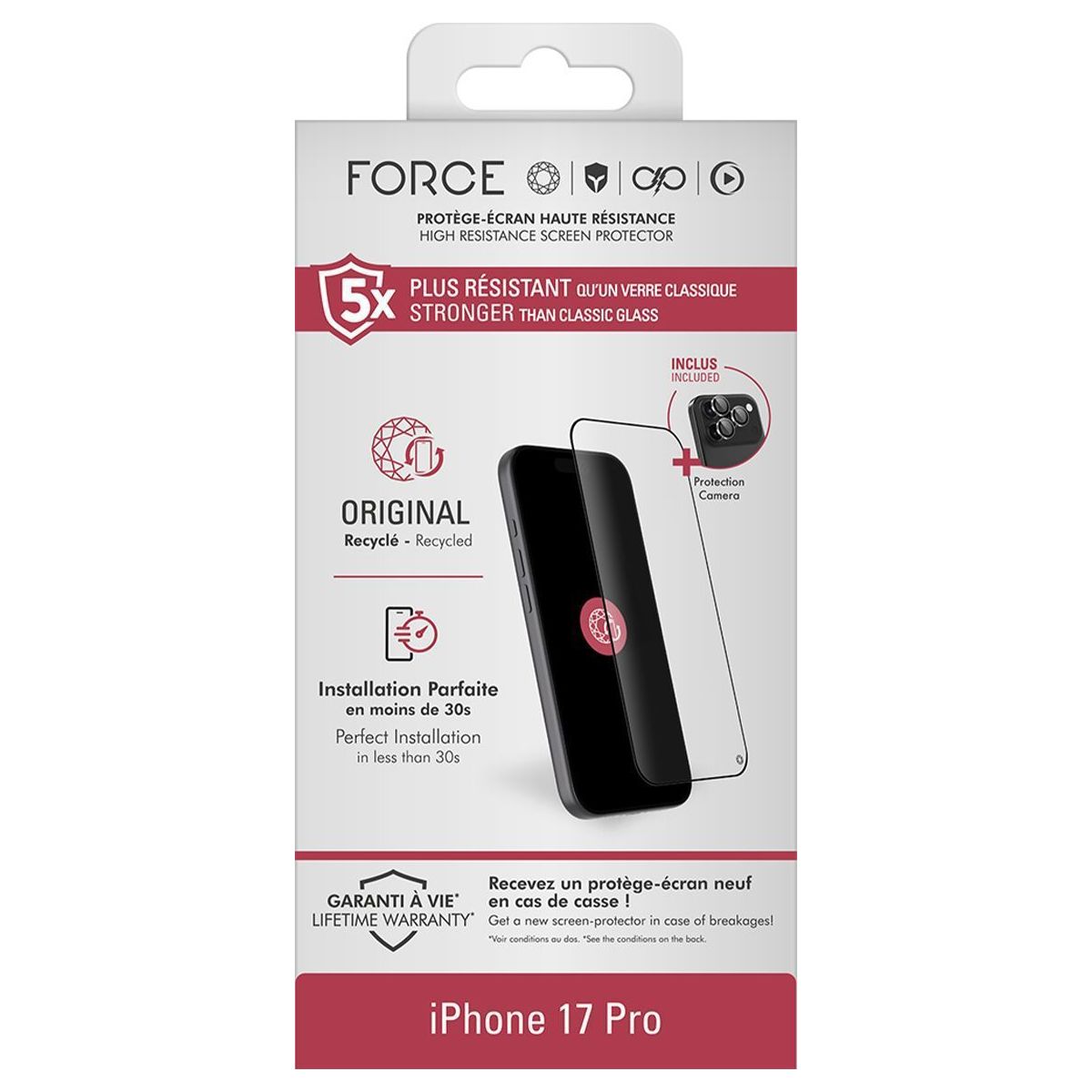 Pack iPhone 18 Pro + 3 Protège Lentilles couleur unique, FORCE GLASS