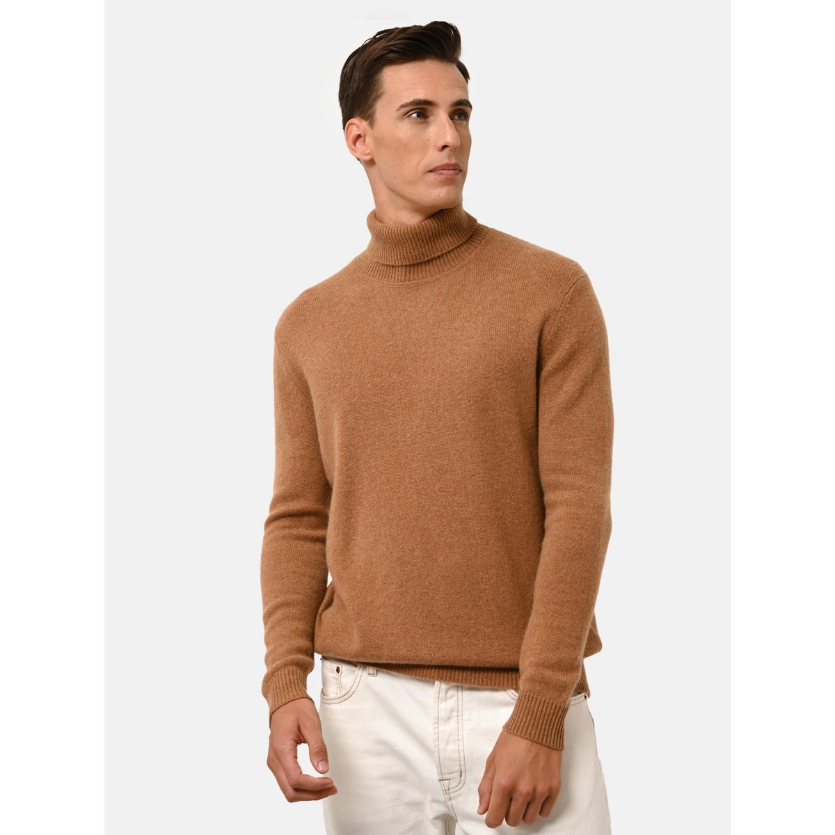 Pull Col Roulé 4 Fils Noisette Sacha marron clair, JUST CASHMERE