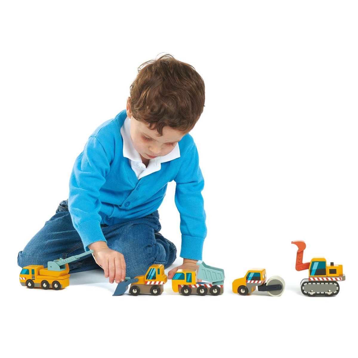Lot d'engins de construction jaune, bleu, orange, TENDER LEAF TOYS