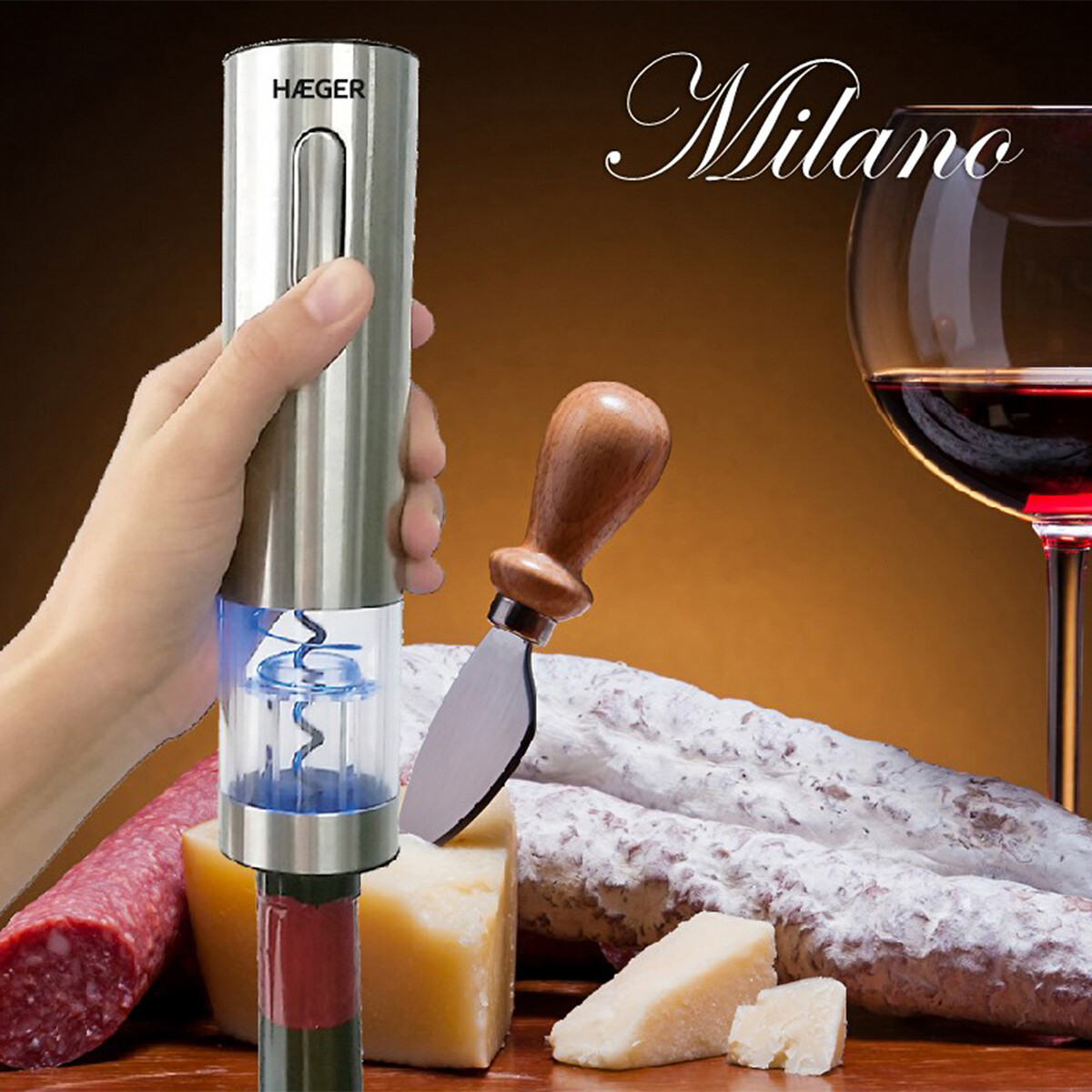Saca-rolhas elétrico HAEGER MILANO, recarregável, da HAEGER inox, HAEGER