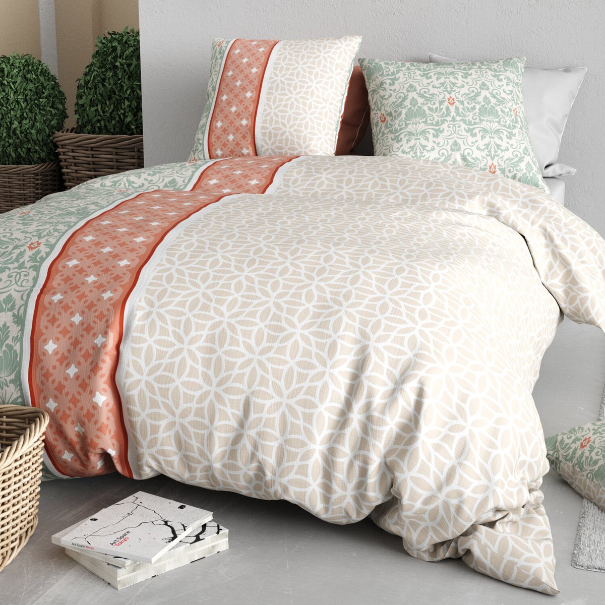 Parure housse de couette en coton imprimée, Prana multicolore, ATELIER DU COTON