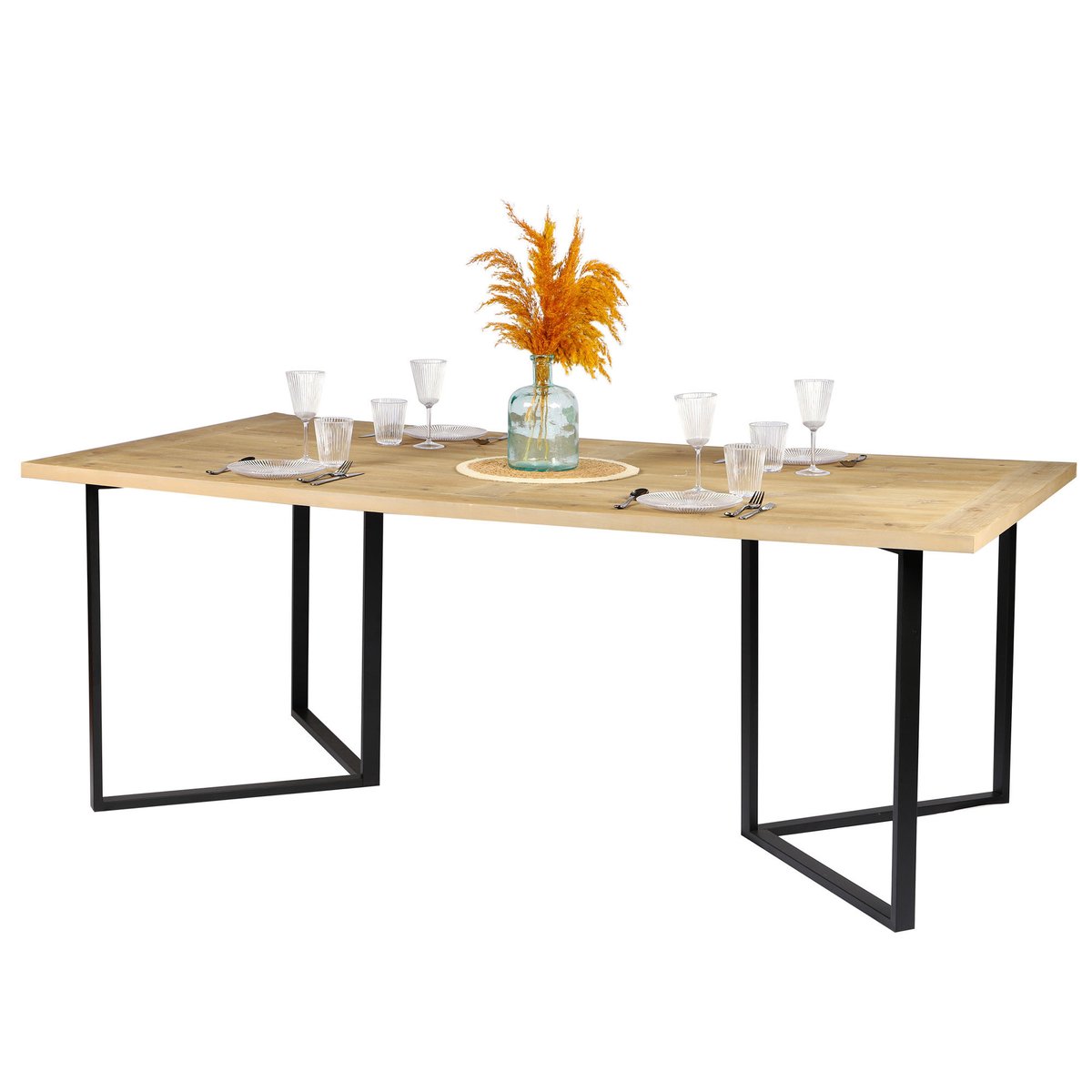 Table salle à manger en bois et métal noir 200x100x75cm bois, WADIGA