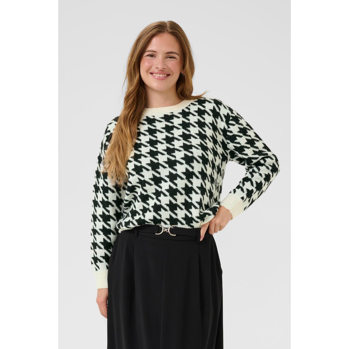 Pullover tricoté blanc noir chalk/black houndstooth, KAFFE