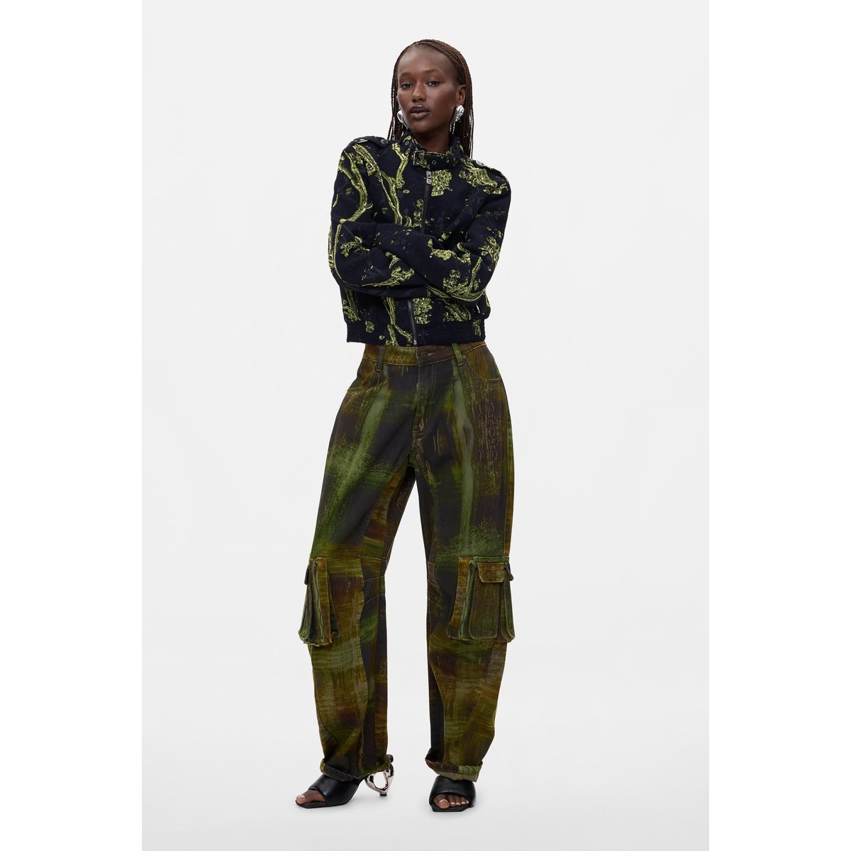Blouson imprimé à col mao noir, DESIGUAL