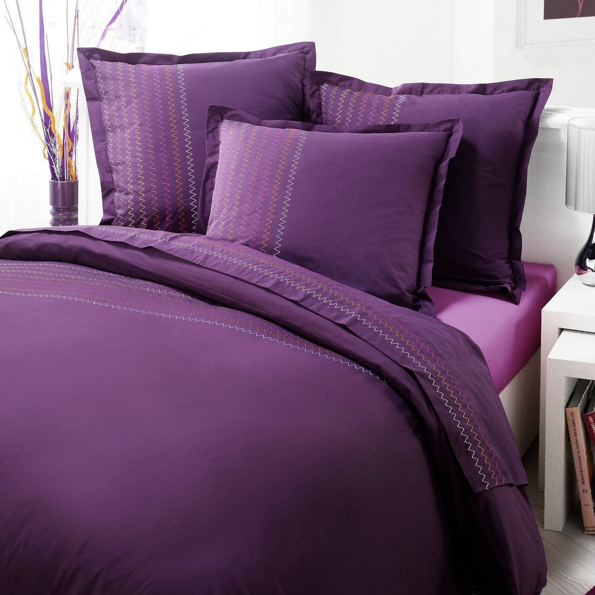 Taie d'oreiller percale de coton, Ciruela violet, C DESIGN HOME TEXTILE