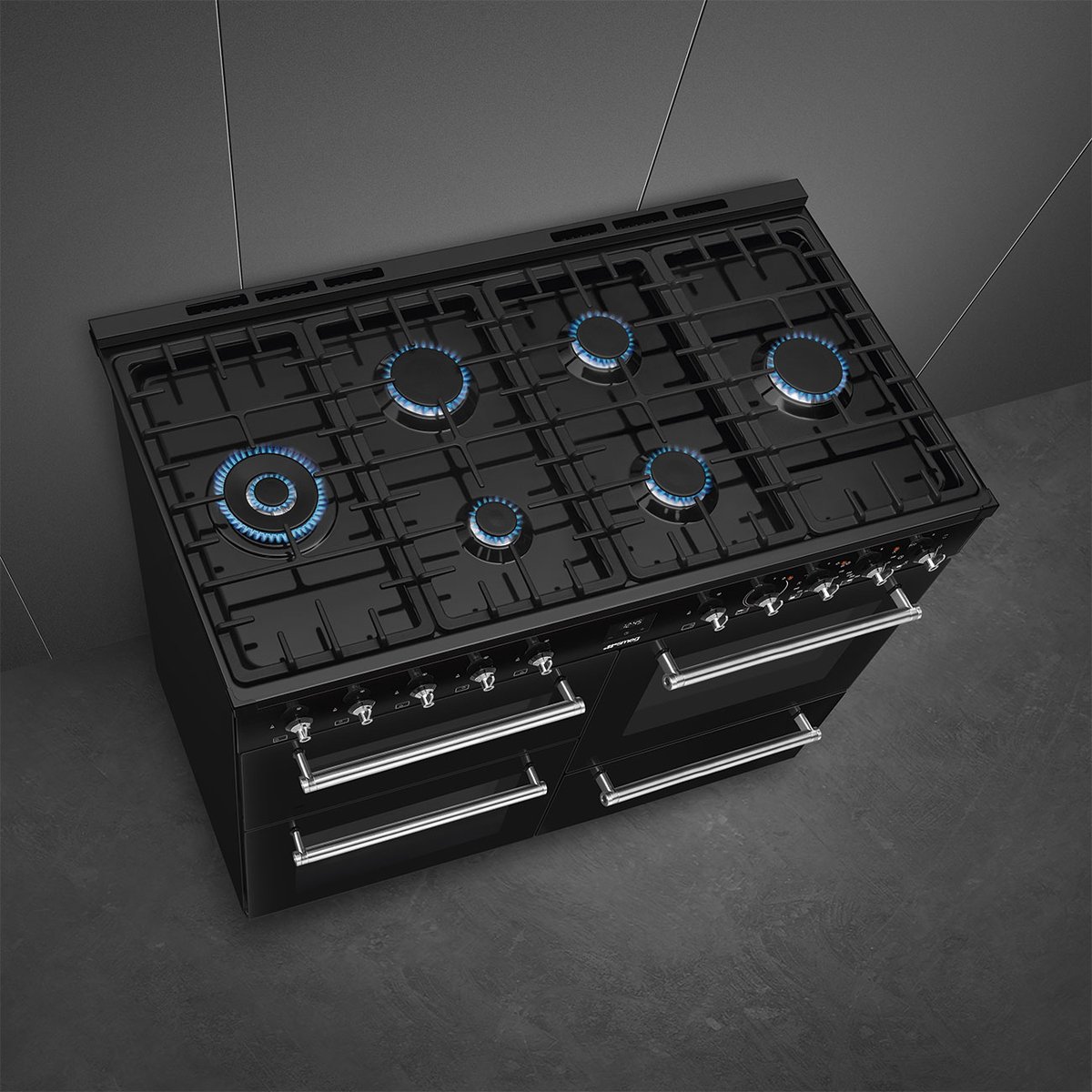 Piano de cuisson gaz 6 feux 110 cm noir brillant, SMEG