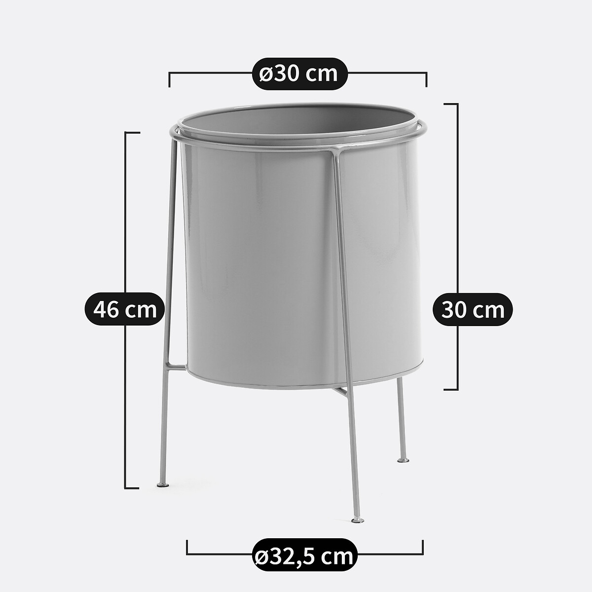 Cache-pot sur pied métal fer peint Ø30 cm, INAYA noir/noir, LA REDOUTE INTERIEURS