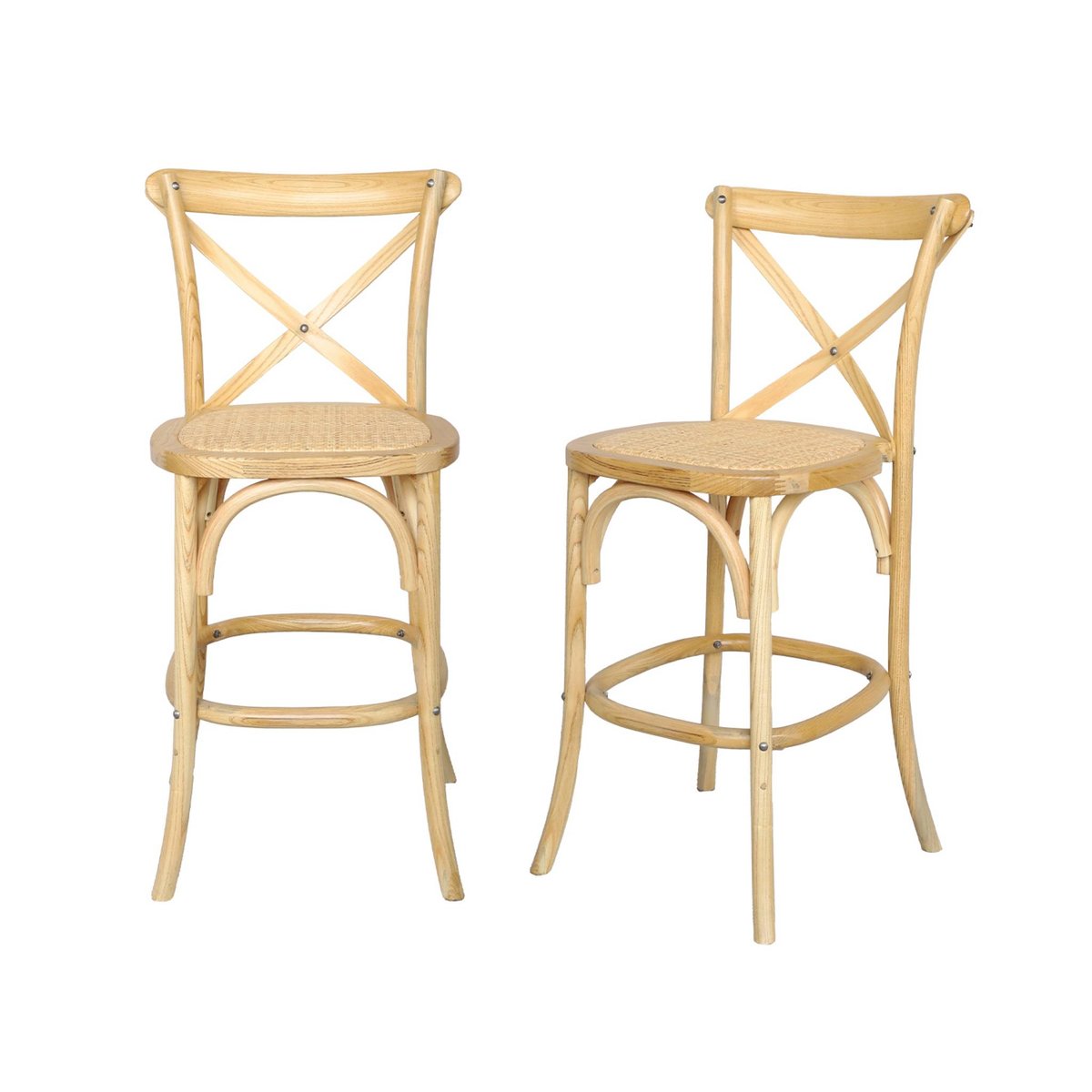 Tabouret de bar bistrot vintage bois 65cm (lot de 2) BELLEVILLE naturel, SWEEEK