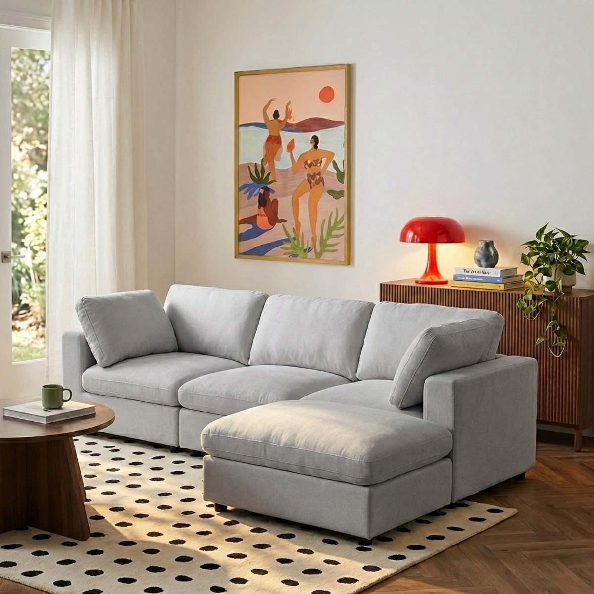 Canapé d'angle modulable tissu  MIZAR gris, BAÏTA