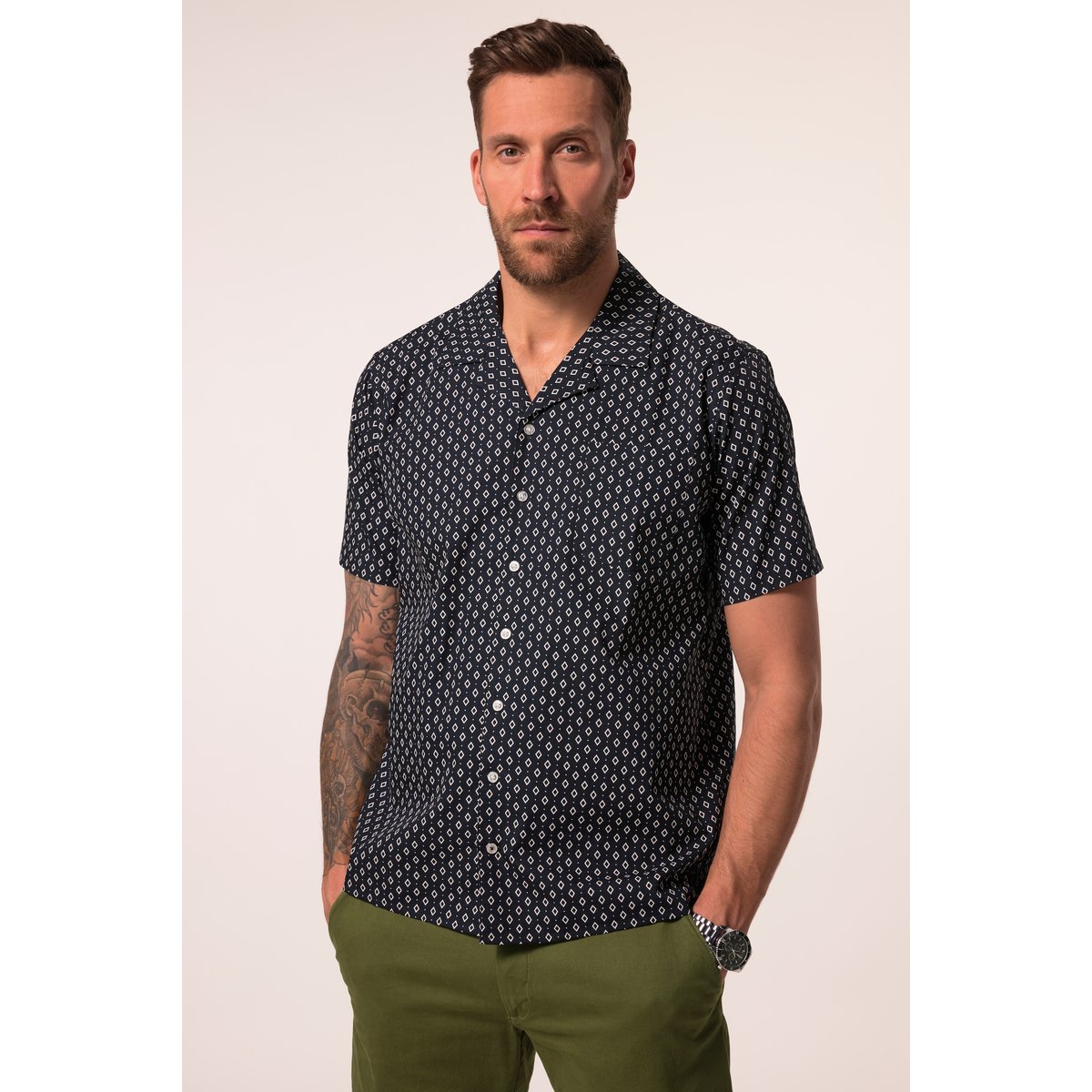 Chemise dans un imprimé all-over bleu marine, JP1880