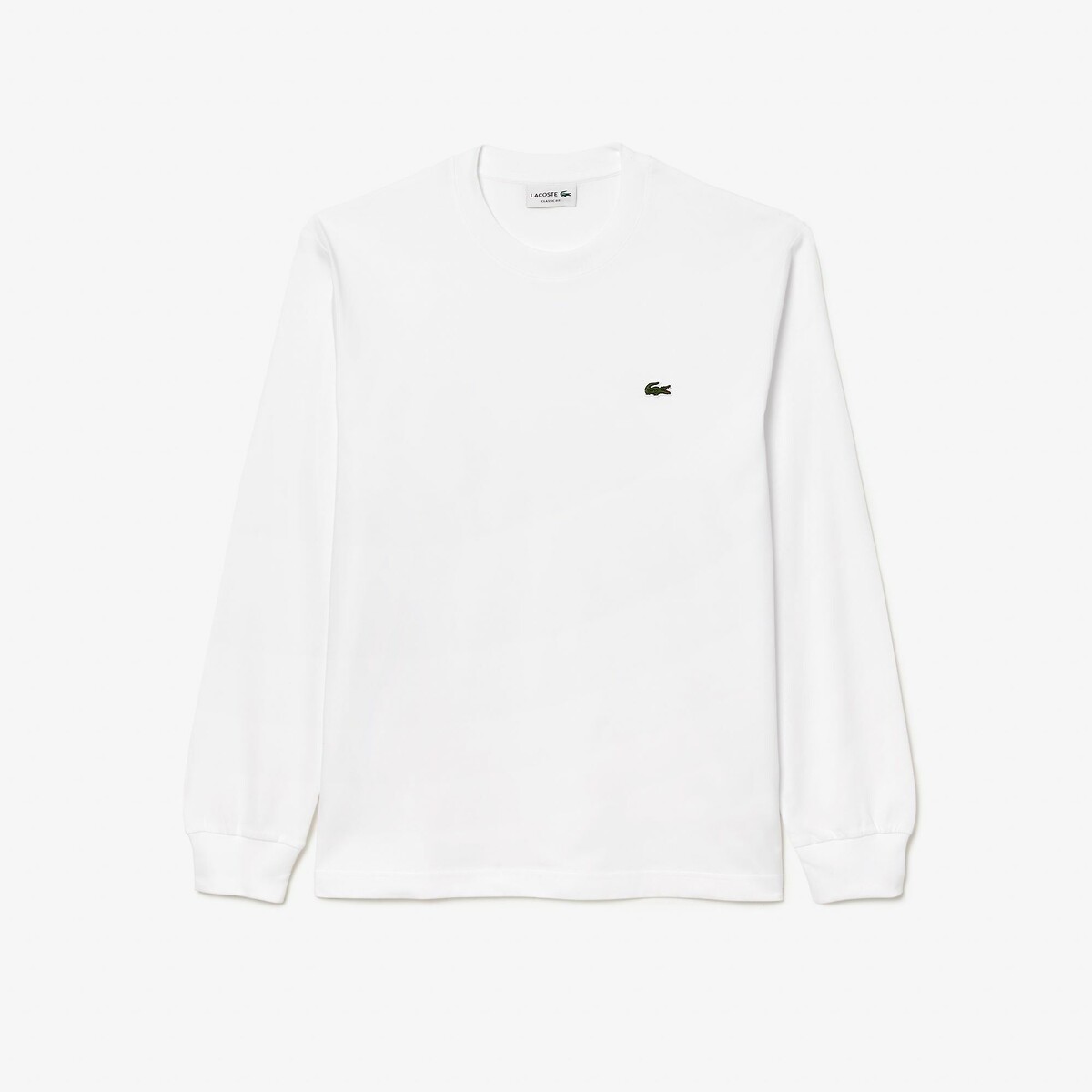 Camiseta de manga larga de algodón blanco, LACOSTE
