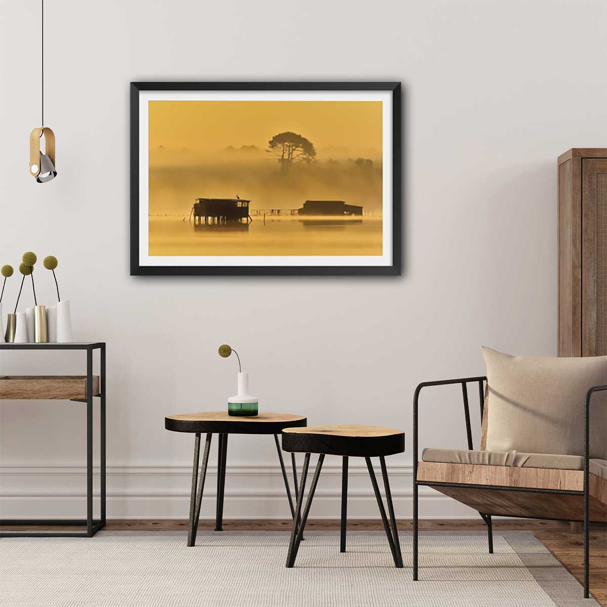Affiche photo tonne landaise au petit matin affiche + cadre en bois - noir, HEXOA