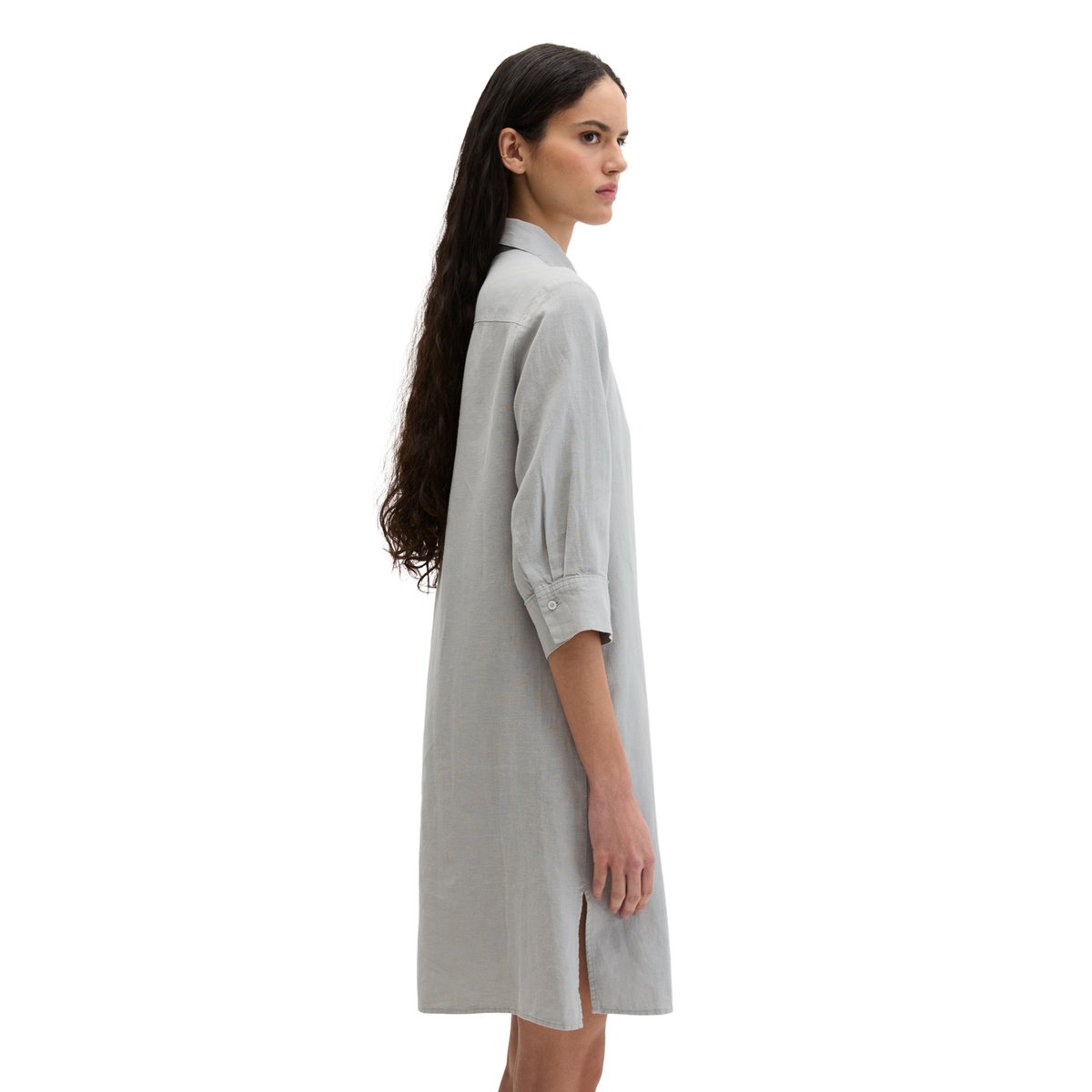 Robe en lin loose avec patte de boutonnage cachée gris, MARC O'POLO