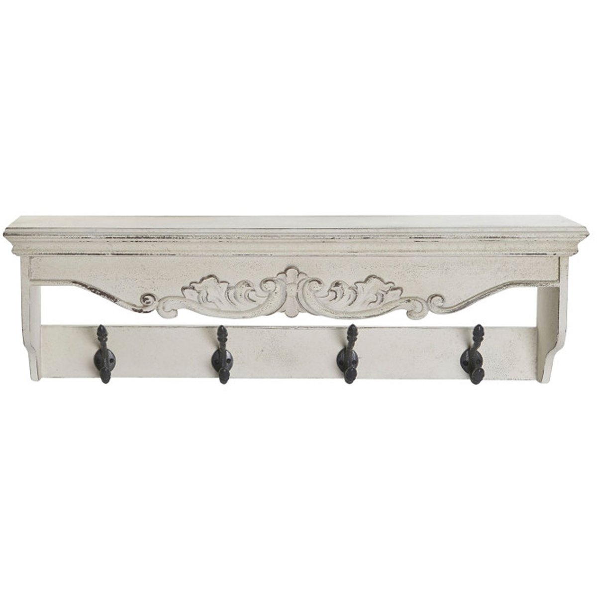 Portemanteau mural bois blanc avec étagère 85x18x25cm blanc, WADIGA