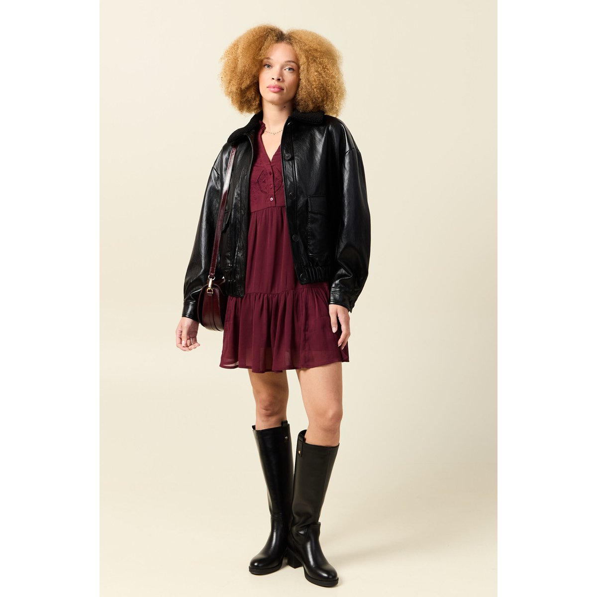 Veste oversize manches longues doublée noir, BONOBO