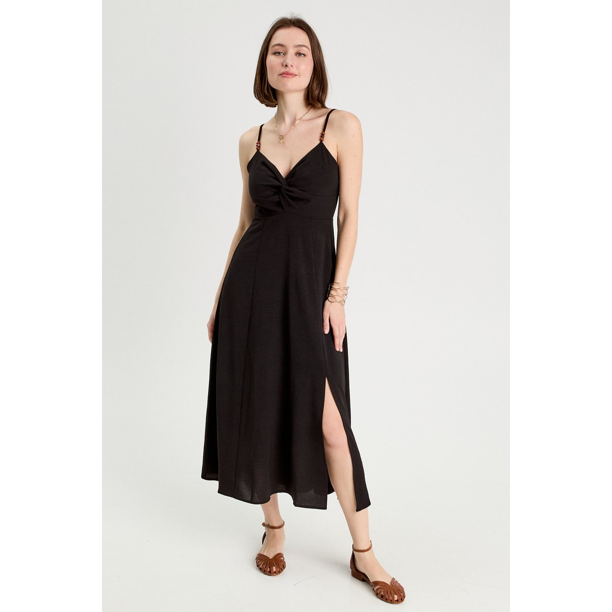 Robe longue évasée fendue noir, CACHE CACHE