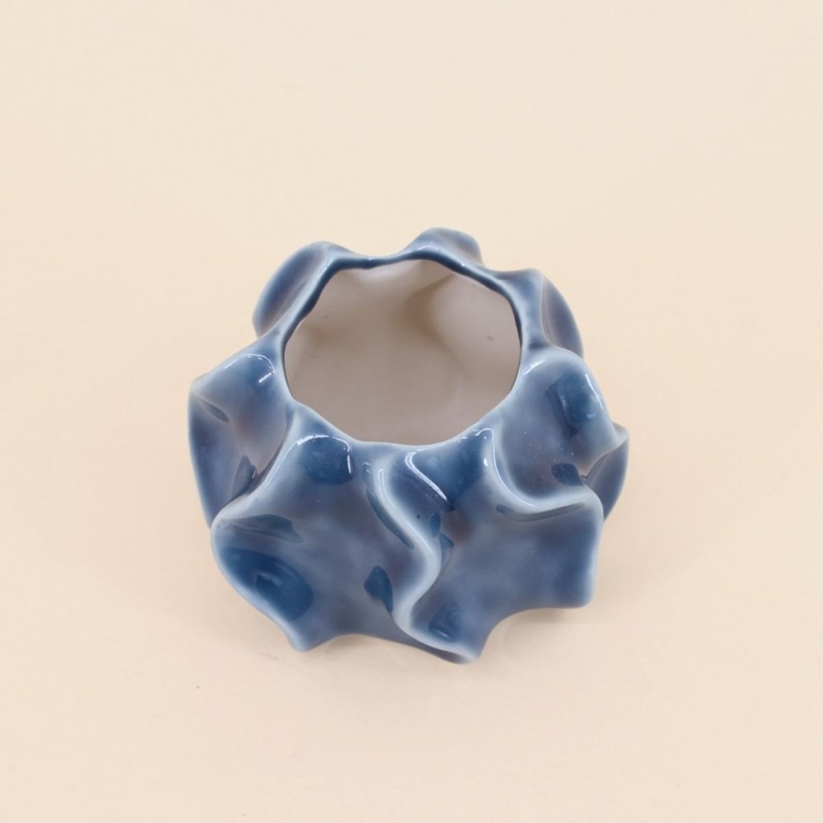 Bougeoir design en céramique 9cm bleu, ORNAMI