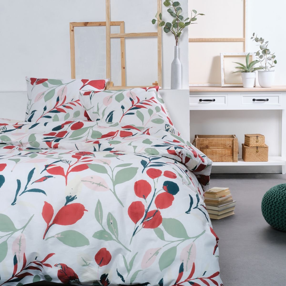 Parure de lit imprimé Floral coton SUNSHINE GALICE blanc, TODAY