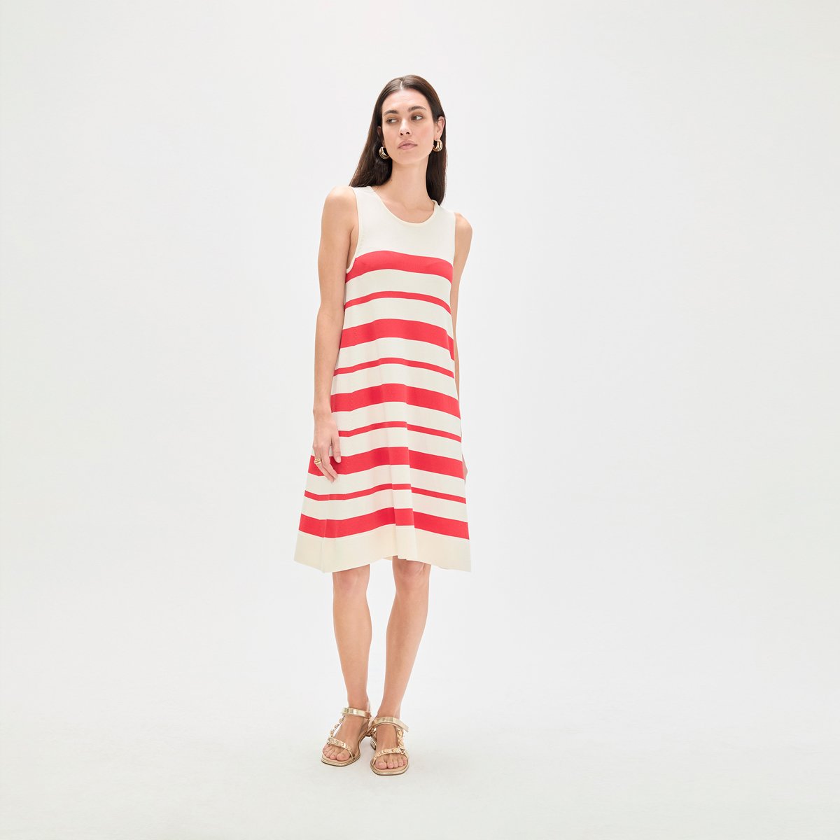 Robe fluide sans manches à rayures ecru, LOLA CASADEMUNT