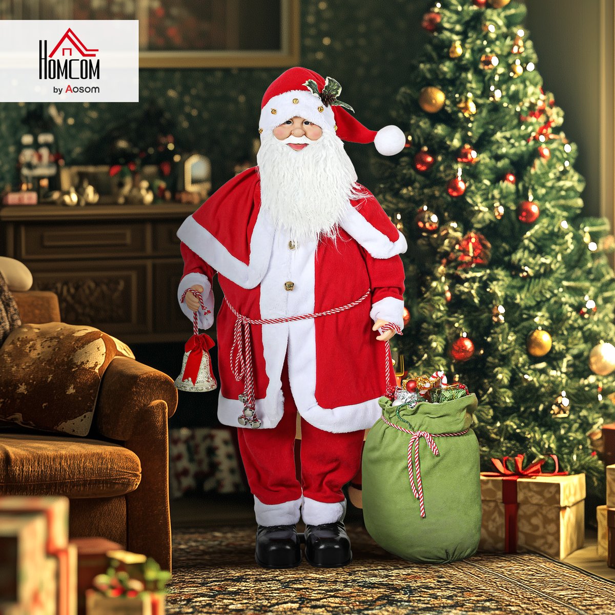 Décoration de Noël « Père Noël » Polyester rouge, HOMCOM