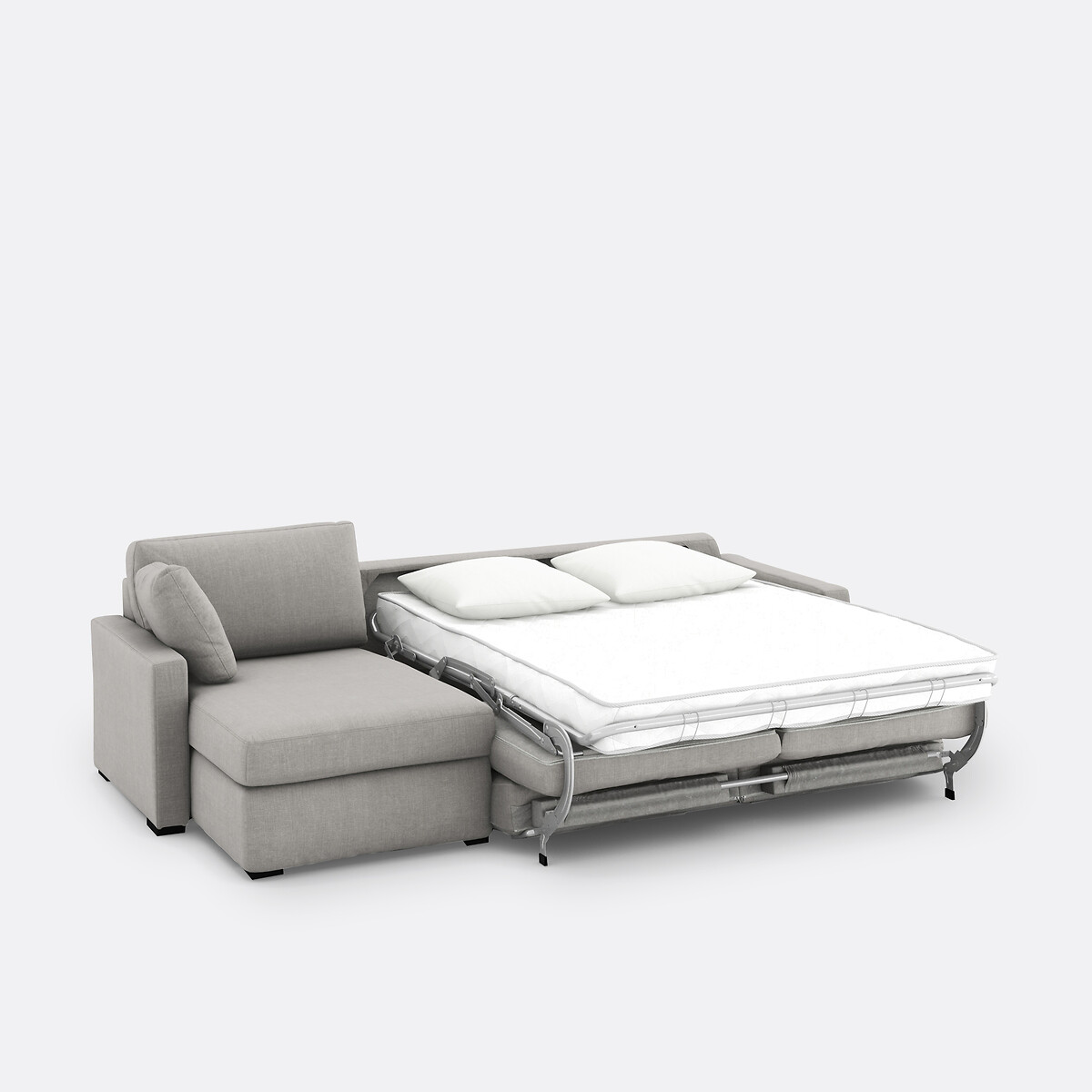 Canapé d'angle, convertible, 4 places, en coton et lin, Comfort Bultex®, TIMOR gris clair, LA REDOUTE INTERIEURS