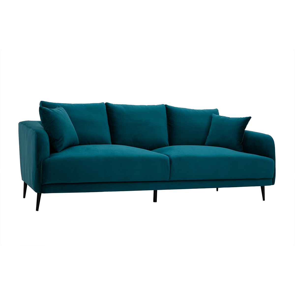 Canapé design 3 places en tissu velours JERRY bleu, MILIBOO