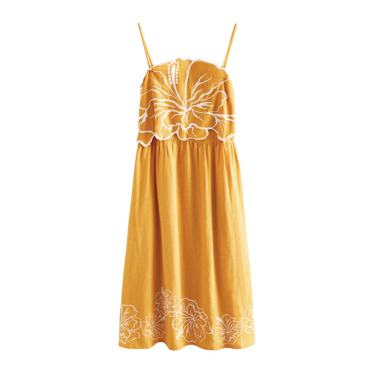 Robe midi avec détails hibiscus jaune ocre, NEXT