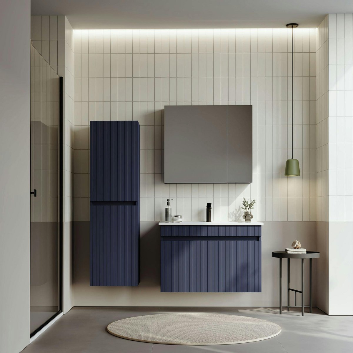 Meuble vasque mural 85 cm, 2 portes YARA bleu marine, PIER IMPORT