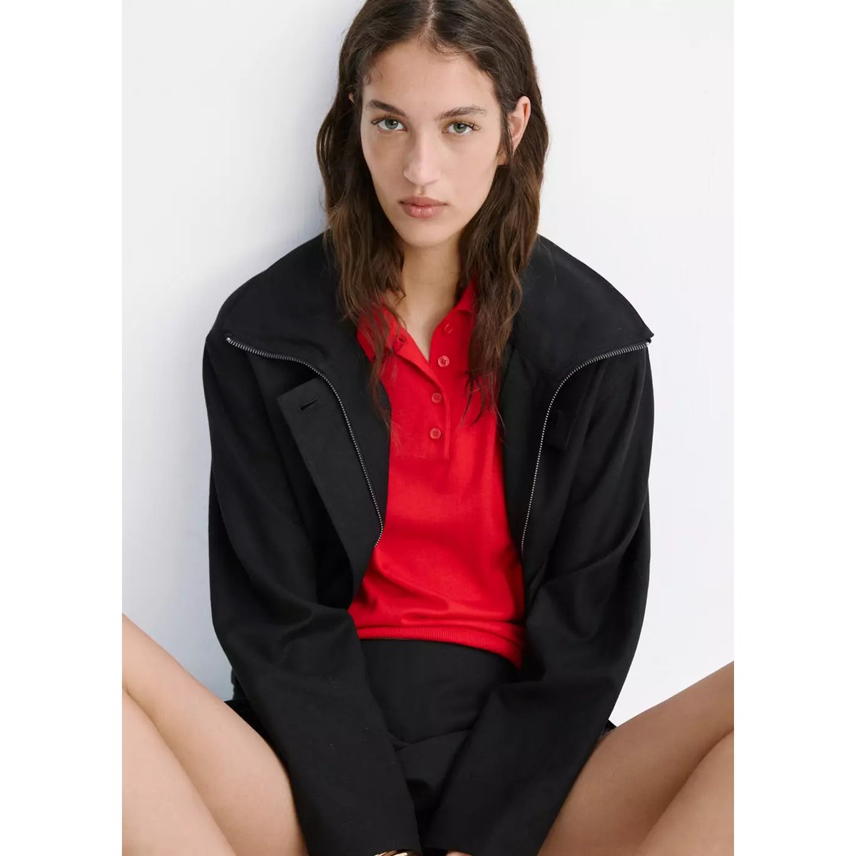 Veste bomber col cheminée noir, MANGO