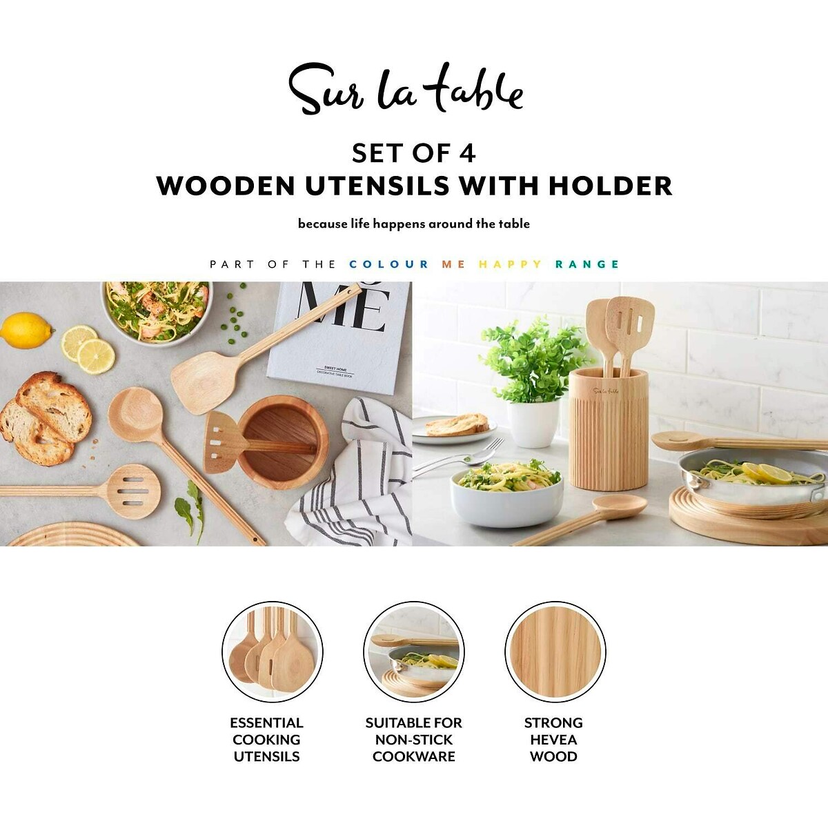Colour Me Happy 5-Piece Utensil Set and Holder brown , SUR LA TABLE