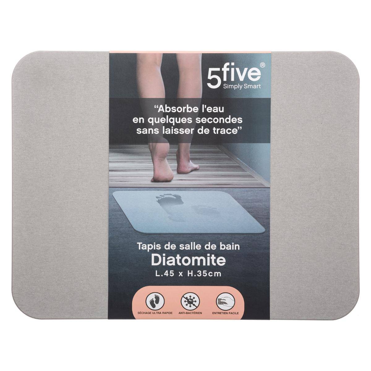 Tapis de bain en diatomite gris, 5FIVE SIMPLY SMART