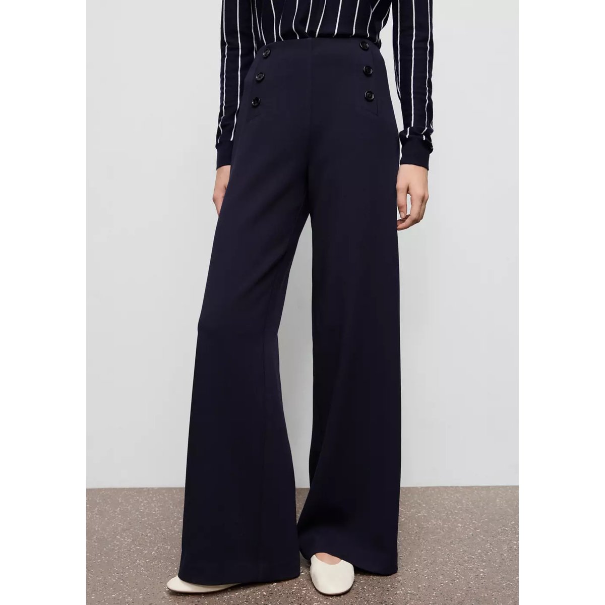 Pantalon wideleg boutons bleu marine foncé, MANGO