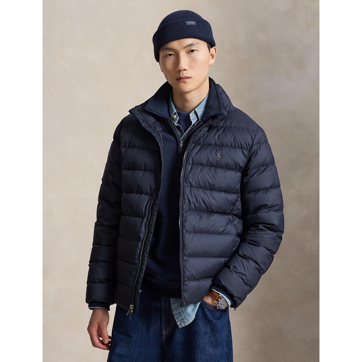 Blusão com gola subida marinho, POLO RALPH LAUREN