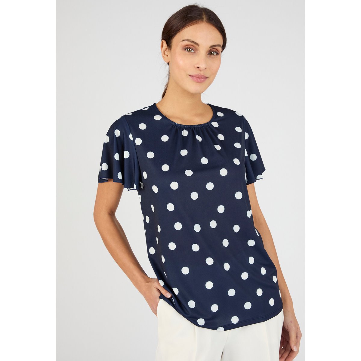 T-shirt manches courtes papillon bleu marine pois, DAMART