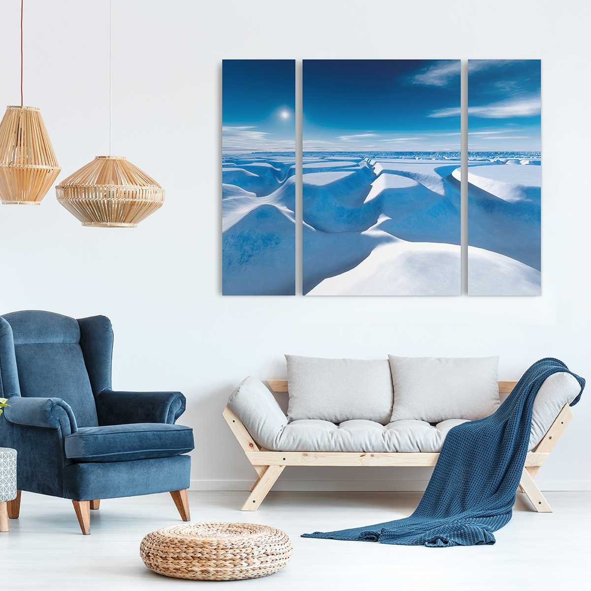 Triptyque Sur Toile Enneigé 125x97 Cm GRANDS ESPACES tableaux sur toile-bleu, CEANOTHE