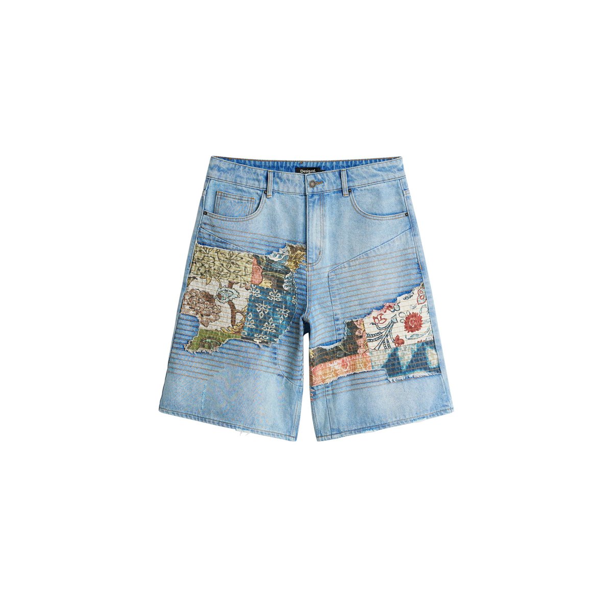 Bermuda en jean à patchs bleu clair, DESIGUAL