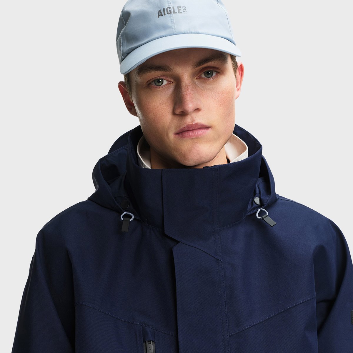Parka imperméable à capuche amovible GORE-TEX bleu marine, AIGLE