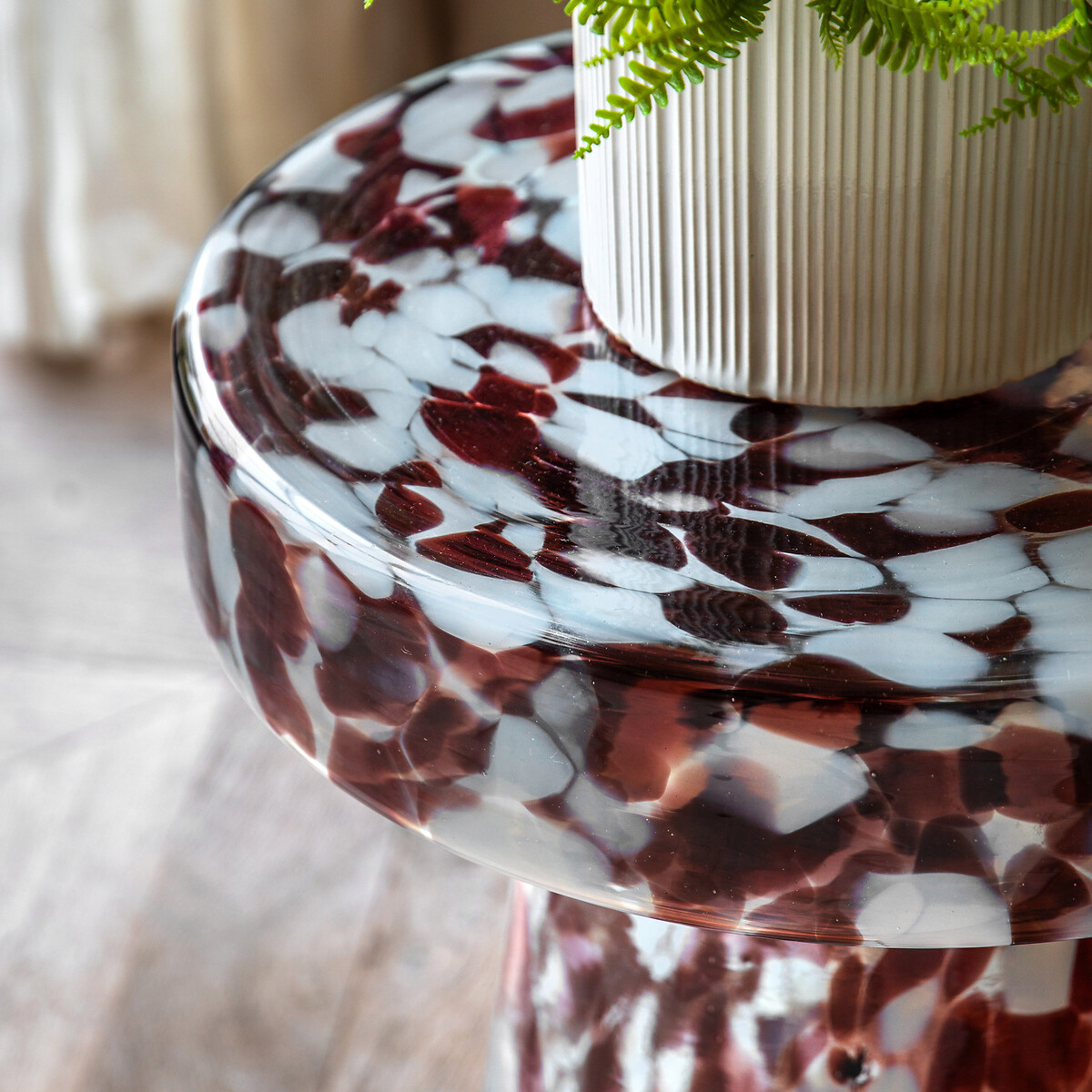 Mendoza Mottled Glass Pedestal Side Table leopard, SO'HOME
