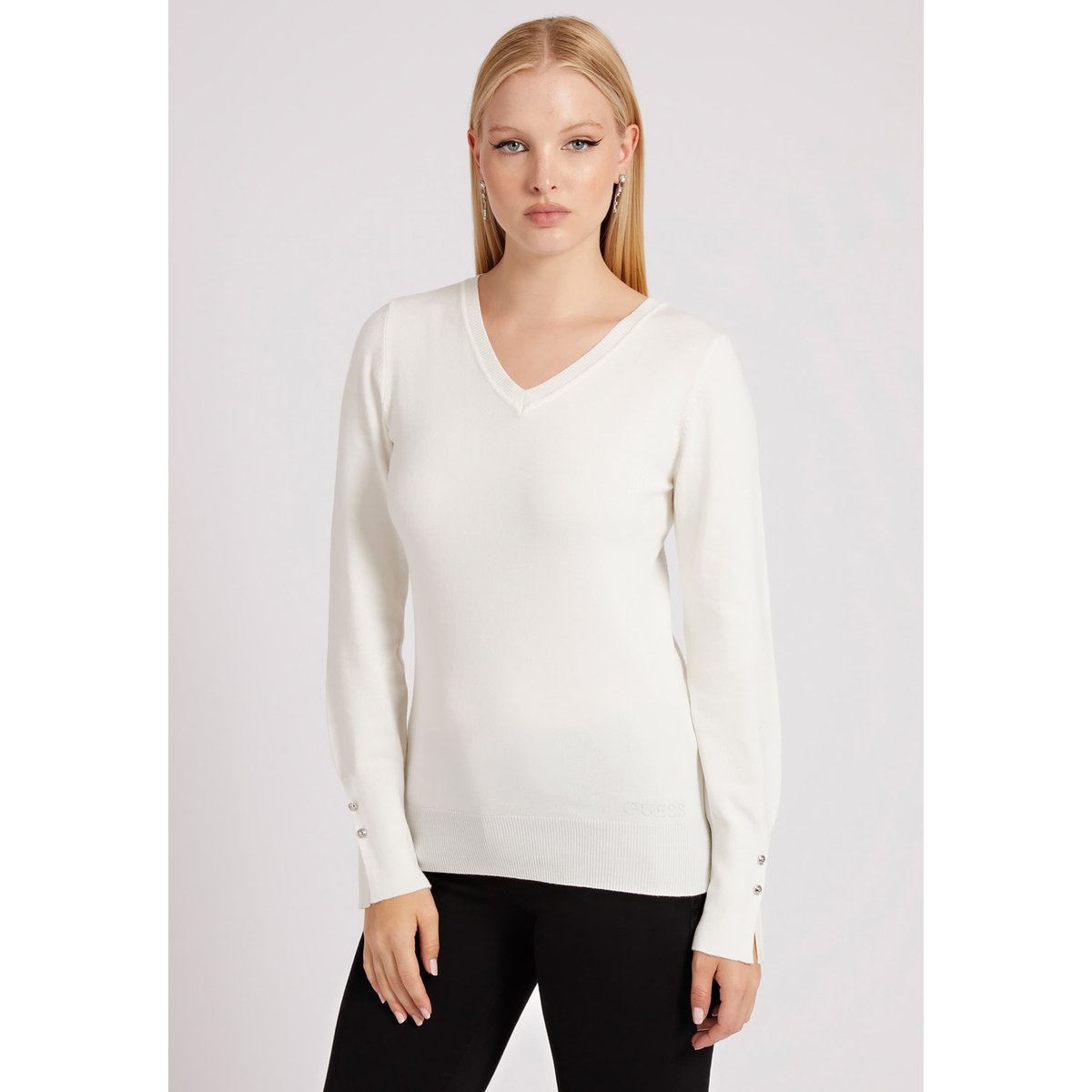 Pull Col En V blanc, GUESS