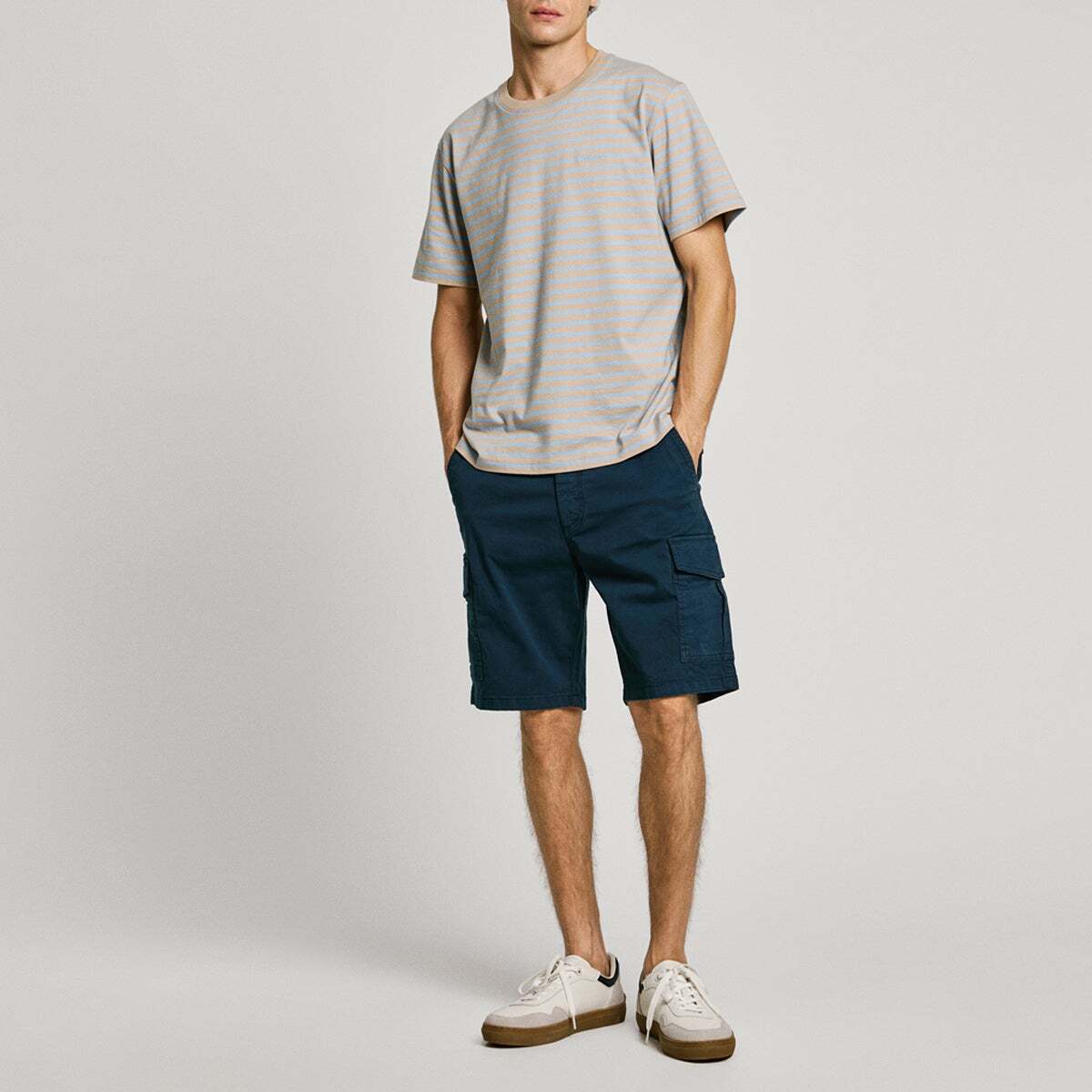 T-shirt col rond rayé jersey beige clair, PEPE JEANS