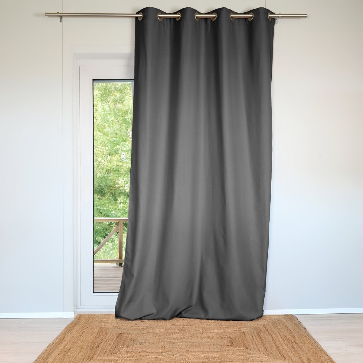 Rideau ignifugé M1 non feu  à œillets - QABANE gris anthracite, HOME MAISON