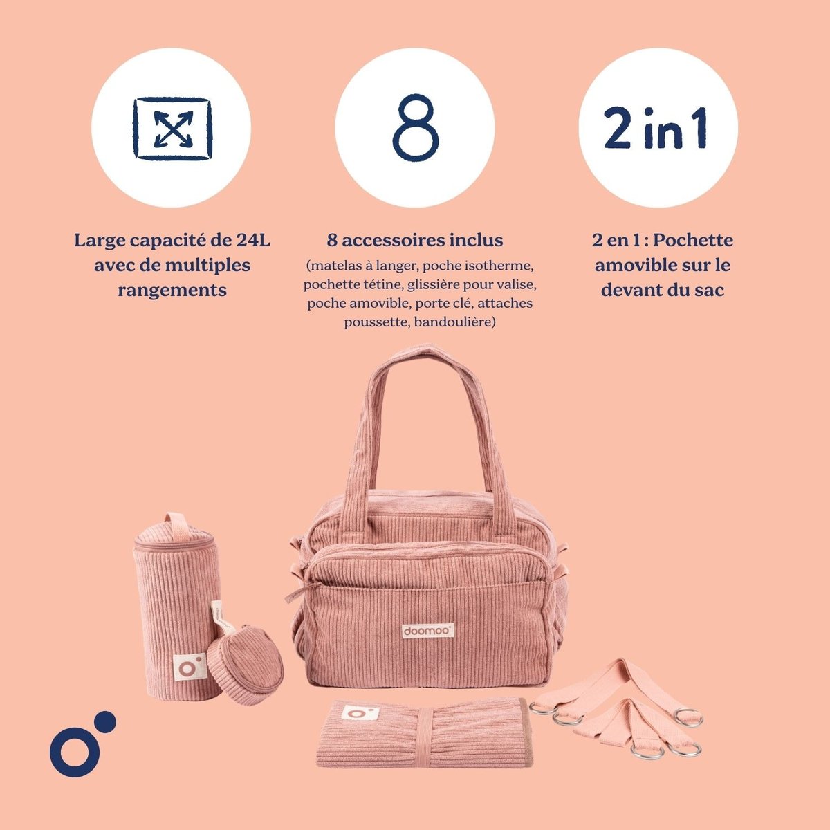 Sac à langer grande capacité doux et stylé rose, BABYMOOV