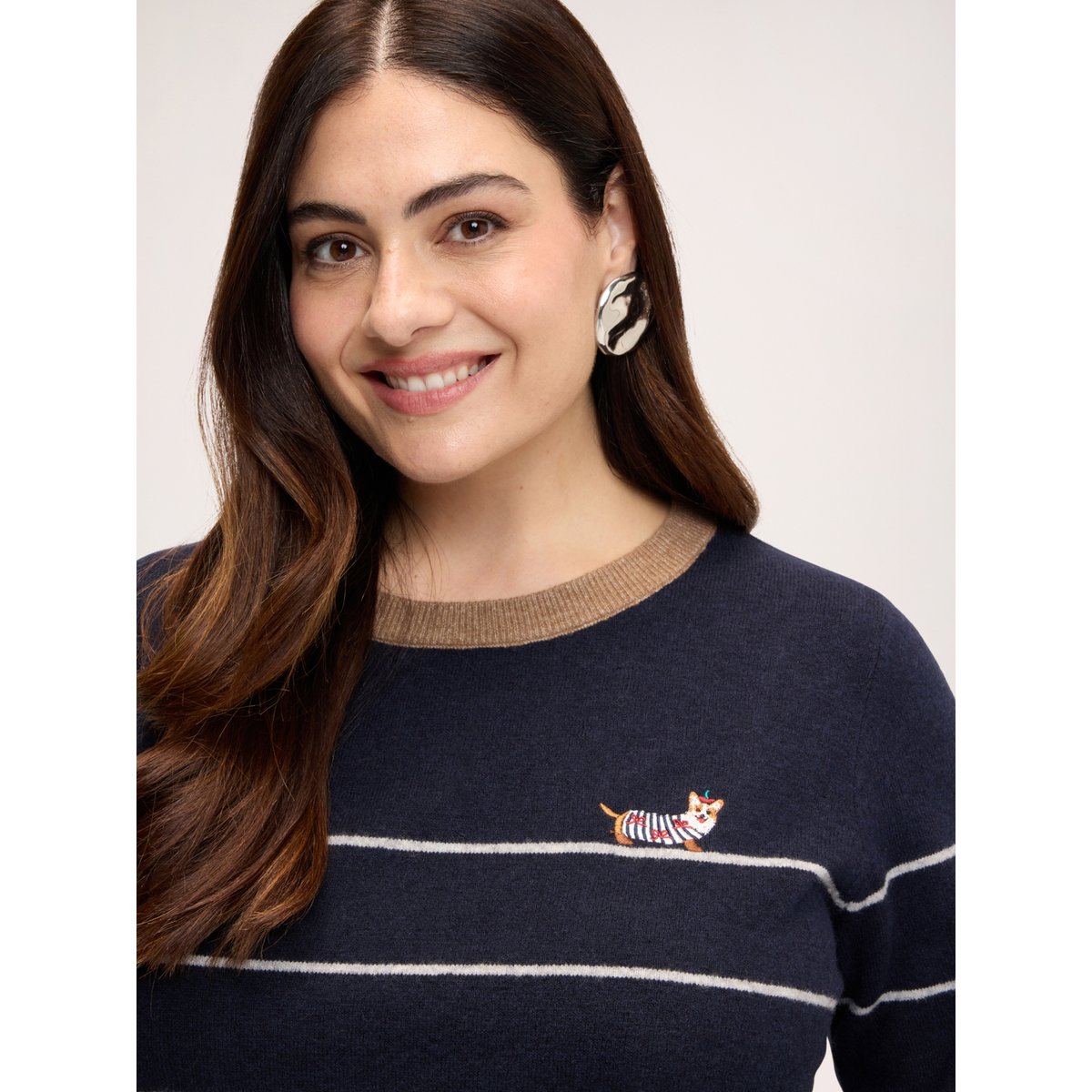 Pull rayé avec broderie bleu, FIORELLA RUBINO