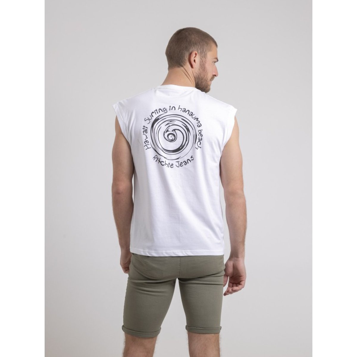 T-shirt Sans Manches Col Rond Pur Coton Negak blanc, RITCHIE