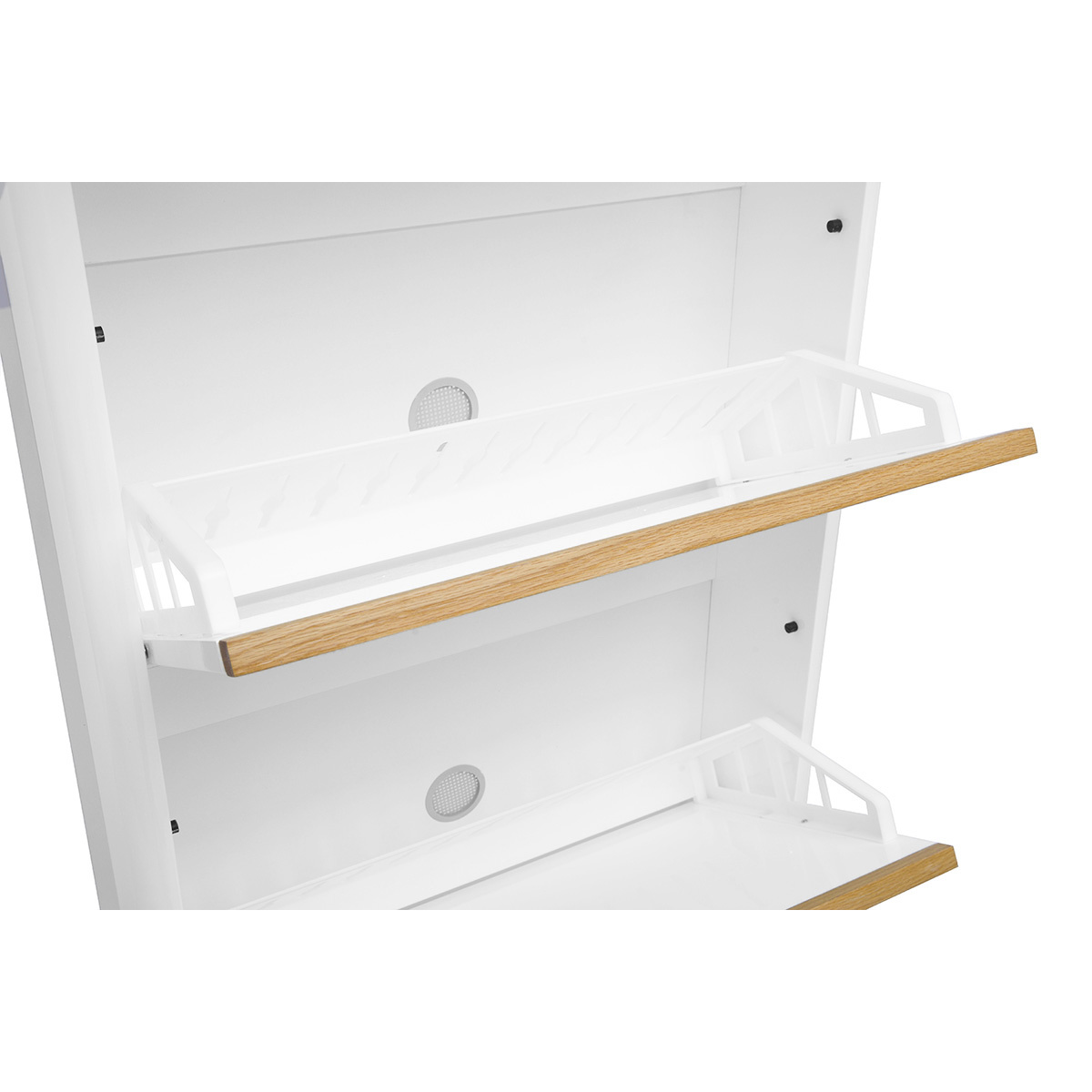 Meuble à chaussures 4 portes finition blanc laqué brillant L68 cm KIRK chêne clair, MILIBOO
