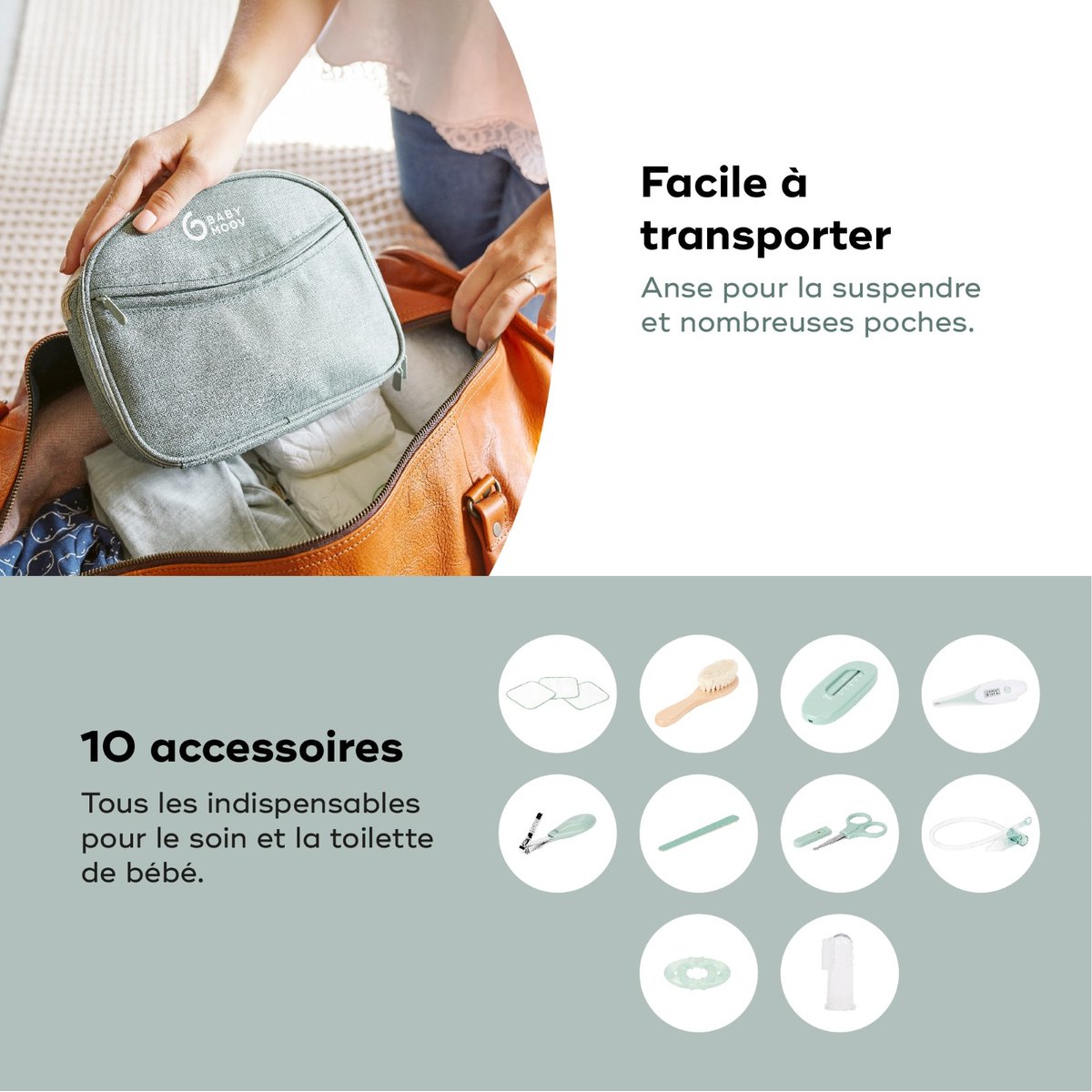 Trousse de Soin Bébé 10 Accessoires, Matcha vert, BABYMOOV