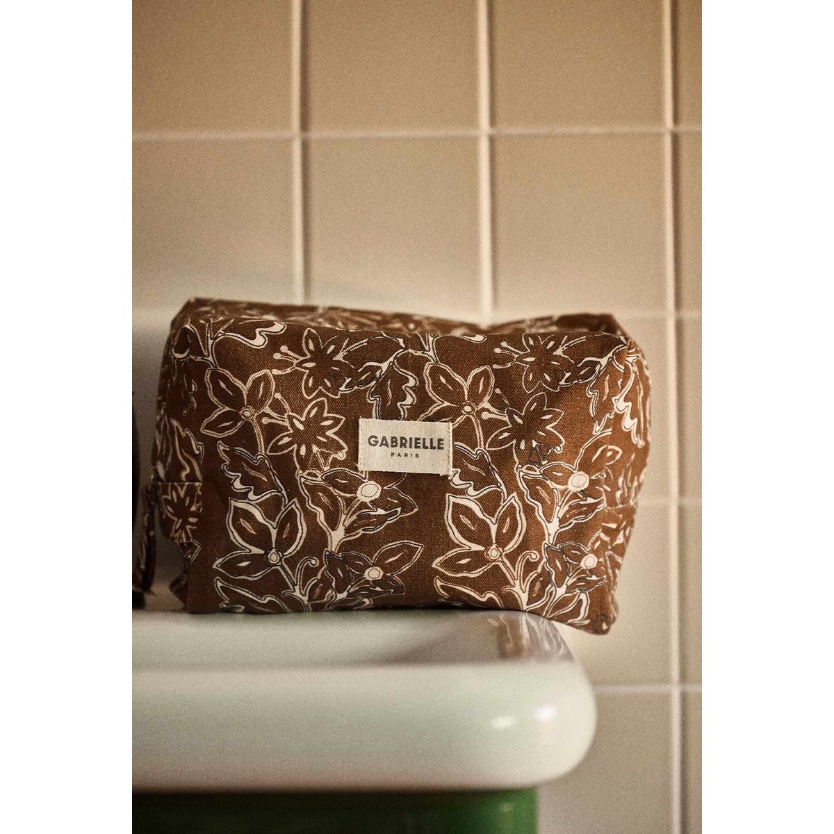 Trousse de toilette en coton, CHANTILLY marron chantilly, GABRIELLE PARIS