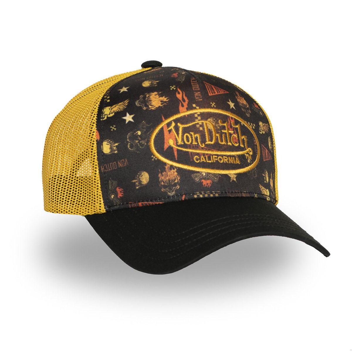 Casquette trucker SUBLI noir/jaune/orange, VON DUTCH