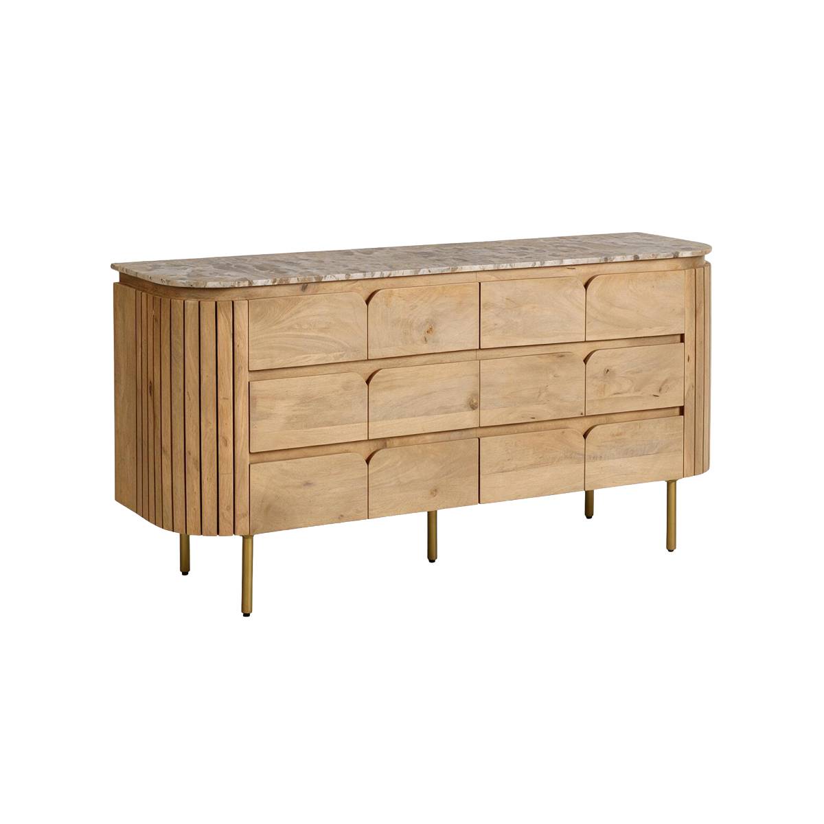 Commode 6 tiroirs en marbre et bois de manguier CYRENE bois clair, MADE IN MEUBLES